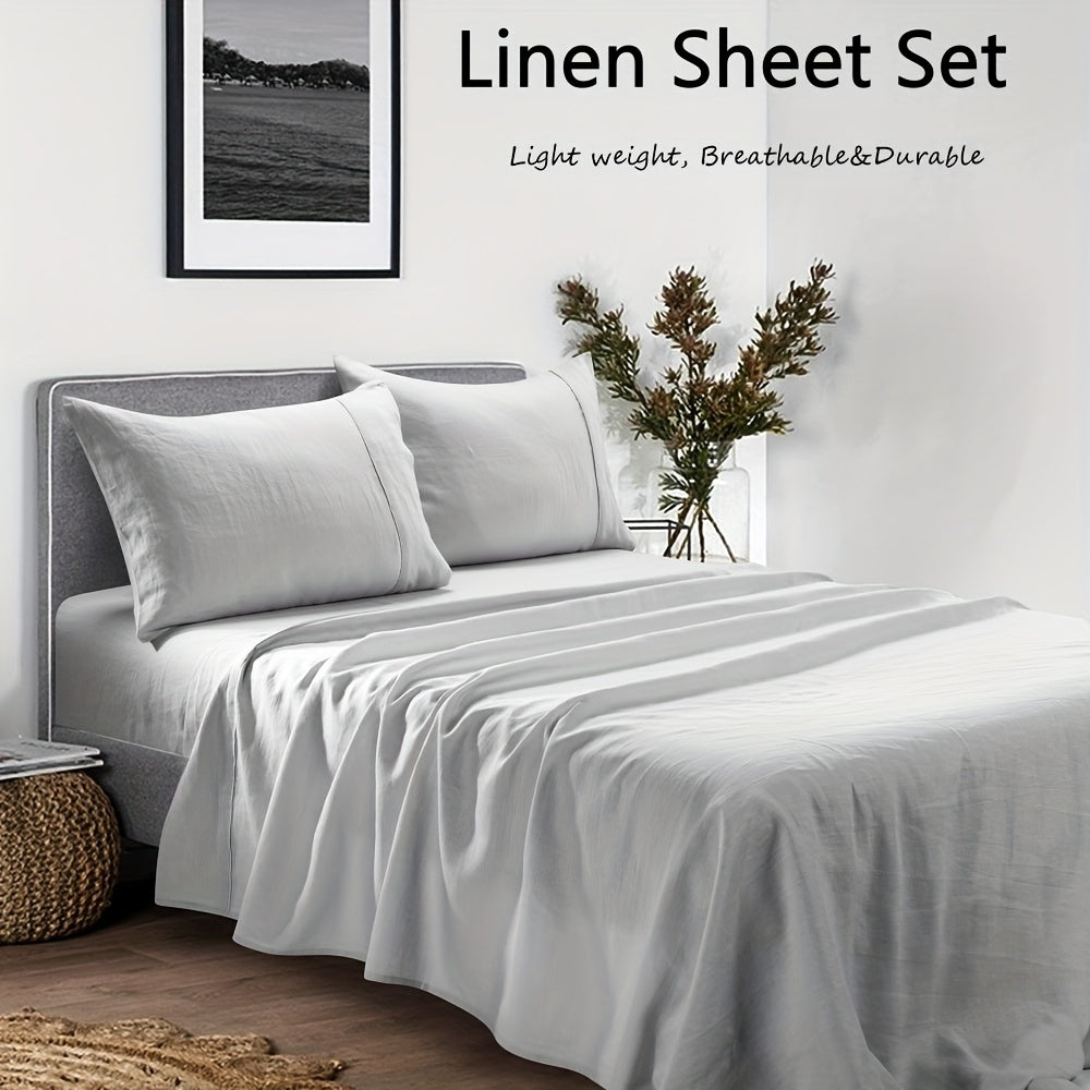 Washed French Linen Sheet Set (1 Flat Sheet, 1 Fitted Sheet & 1or2 Pillowcases), 16\