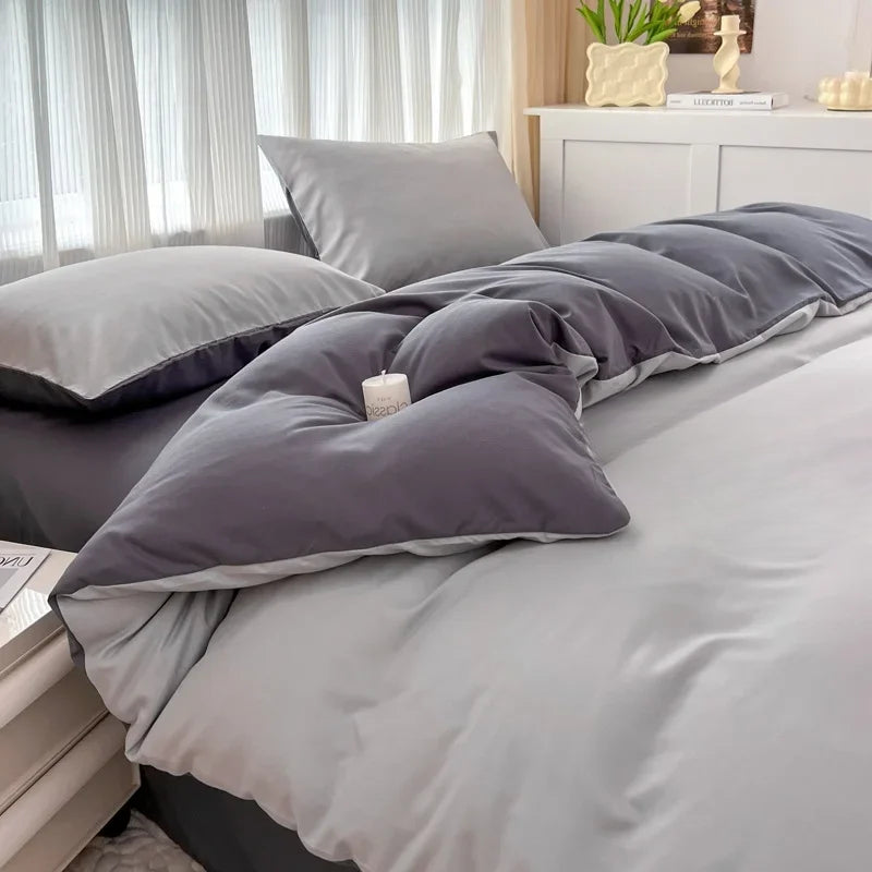 4pcs Solid Color Brush Fabric Bedding Set - Includes Duvet Cover, Pillowcases, and Quilt Cover - Machine Washable, All-Season Comfort - Available in Single, Queen, and King Sizes, Bedding Accessories | Modern Bedding Set | Durable Bedding, Bedding Set