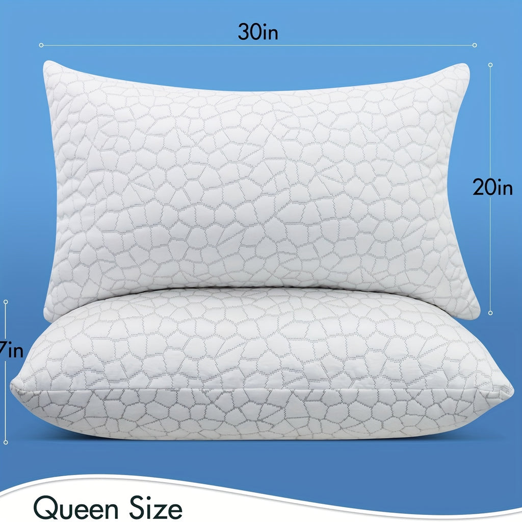 Cooling Pillow Queen Size, Shredded Cool Pillow for Hot Sleepers, Adjustable Firm Soft Support Bed Pillows Perfect for Back Neck And Side Sleeping with Pillow Case Cover, White
