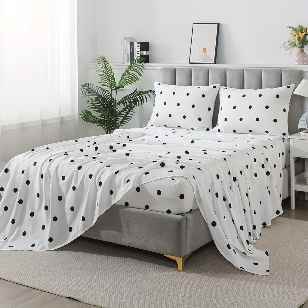 4pcs SoftTouch Bedding Set - 100% Polka Dot Twin\u002FFull\u002FQueen\u002FKing Sheets with Pillowcases, Breathable Twill Weave, All-Season, Machine Washable, Active Printing, Deep Pocket