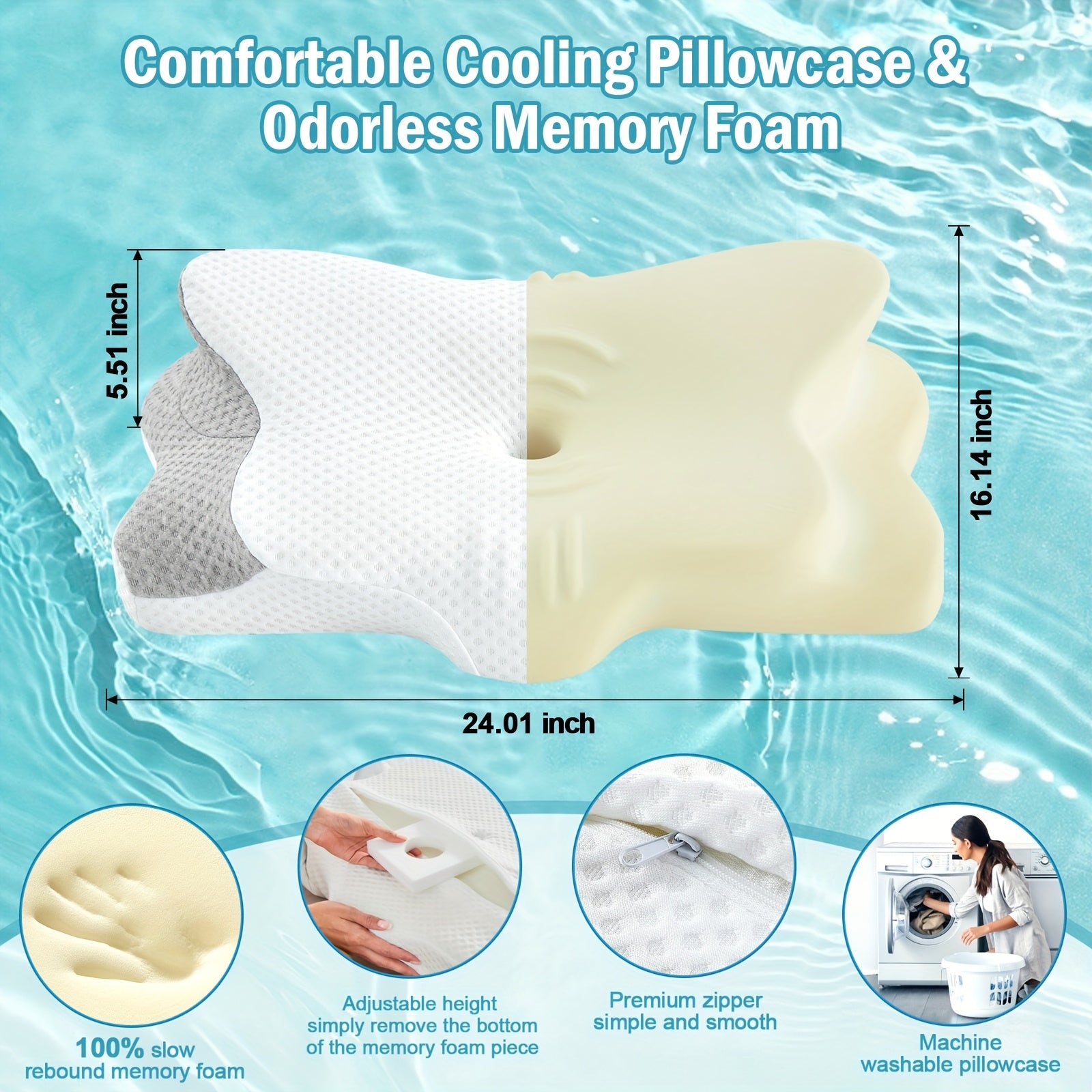 Cervical Pillow For Neck And Shoulder, Contour Memory Foam Pillow, Ergonomic Neck Support Pillow For Side Back Stomach Sleepers With Pillowcase