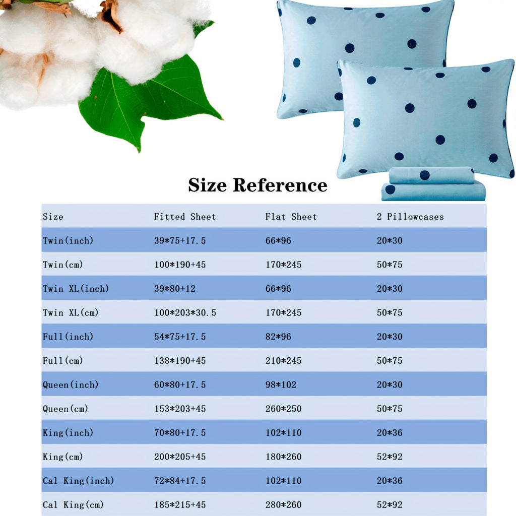 Light Blue Polka Dot Sheets 100% Cotton Geometric Bedding Teens Modern Circle Pattern College Bedding Deep Pocket Sheets With 2 Pillowcases Ultra Soft 4pcs