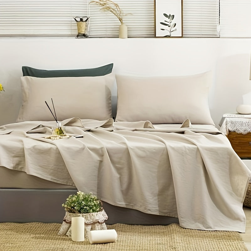 Natural Linen 100% Linen Sheets, 4pcs Linen Sheets Set, Soft Durable Deep Pocket Fitted Sheet & Flat Sheet & 2 Pillowcases (Queen Size\u002F King Size\u002F California King Size)