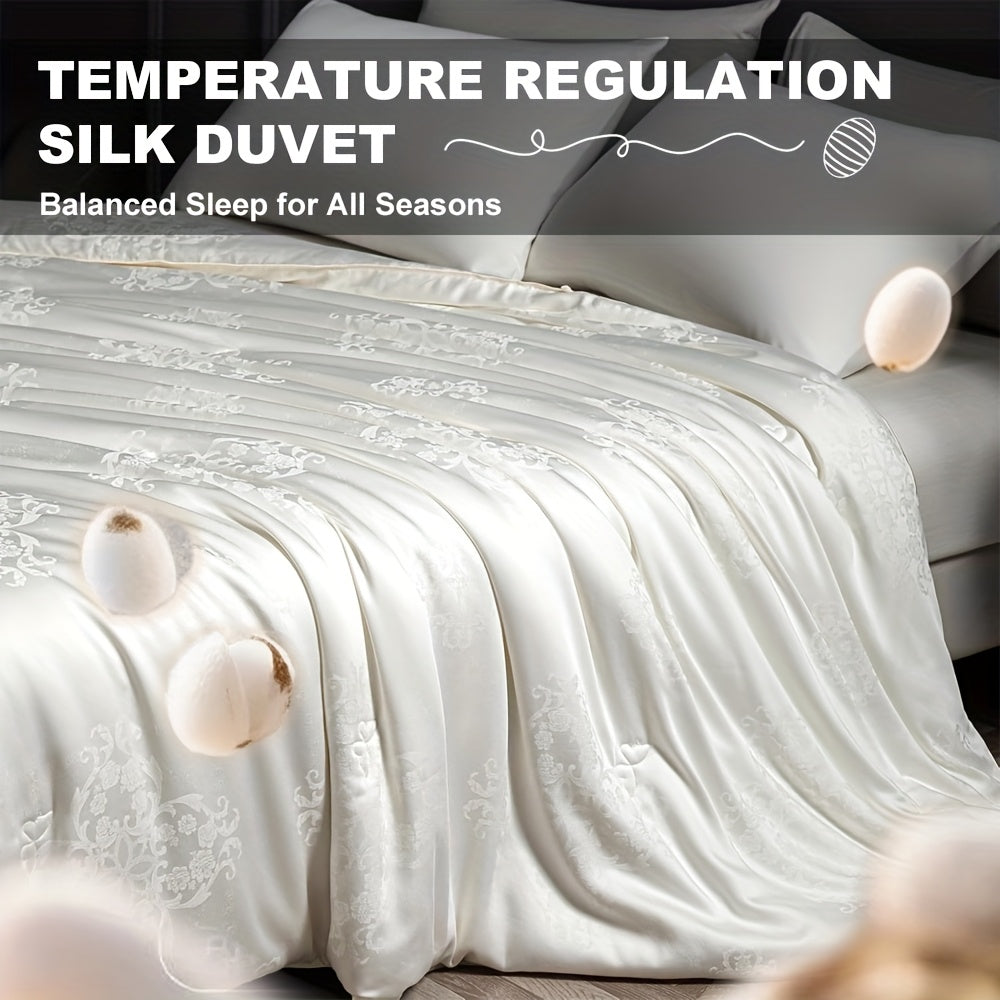 Luxury Silk Comforter Luxury Mulberry Silk Queen Size Comforter - 1pc All Season Lightweight Duvet Insert, Ultra Soft & Breathable Quilt for Year-Round Use