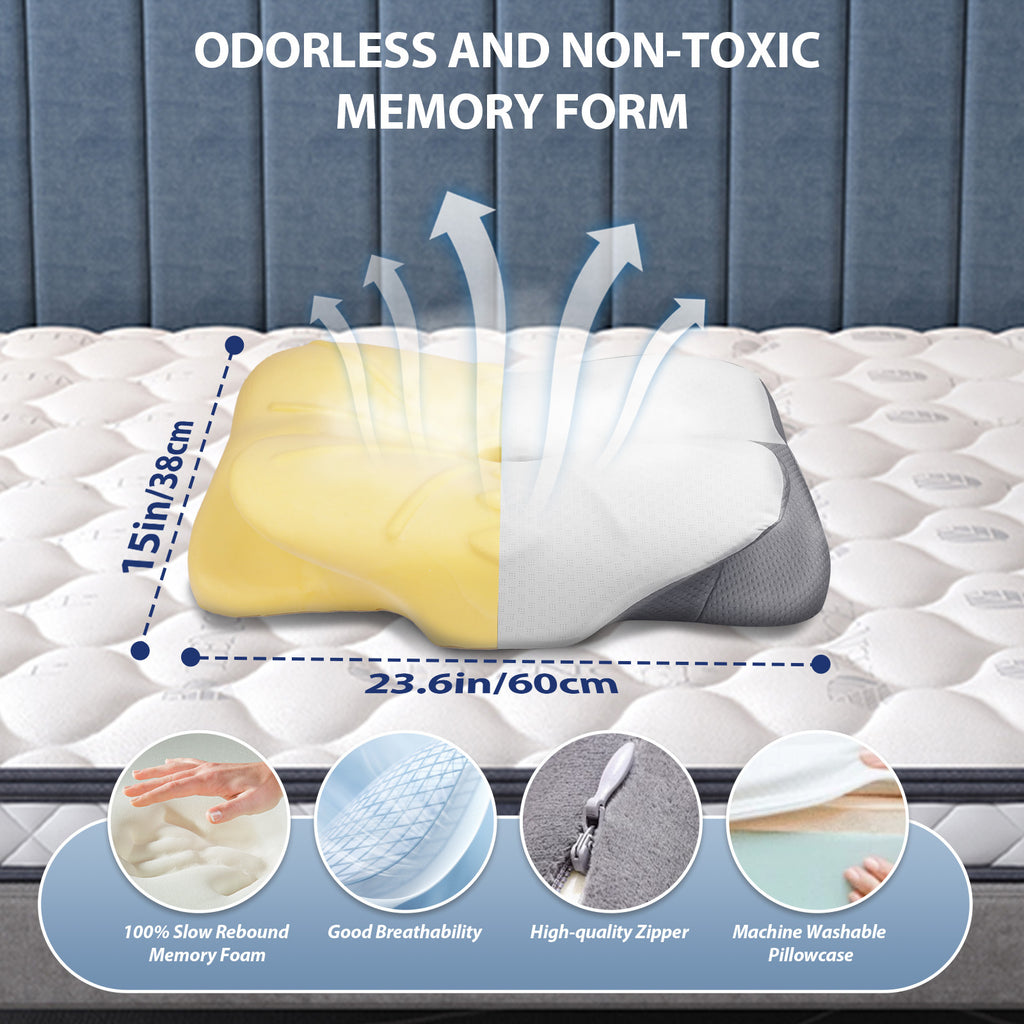 1pc Butterfly Shape Pillow - Ergonomic Cervical Support, Slow Rebound, Sleep Relaxation Neck Pillow, Neck Support Pillow, Back And Side Sleeper Bedding - Machine Washable Pillowcase, Gift For Elders And Parent