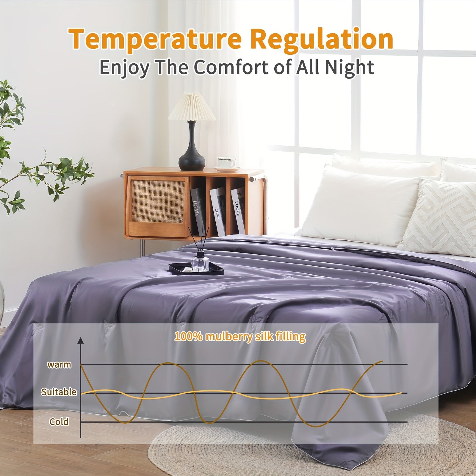 Luxurious Summer\u002FSpring Lightweight Mulberry Silk Comforter, Luxury Silk Bedding Summer, Long Strand Silk Fill Duvet Blankets, Noiseless Cotton Shell (Dark Gray)