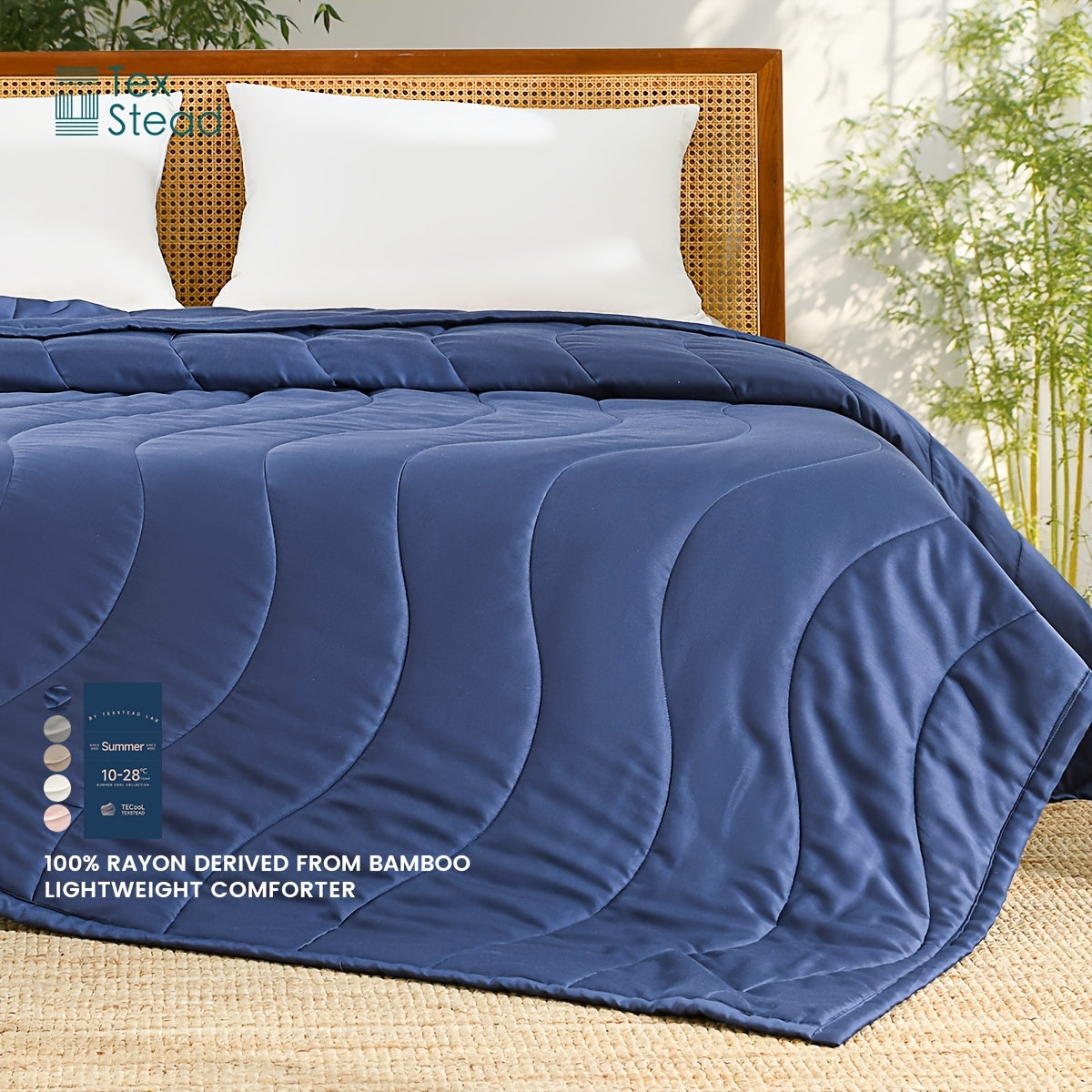 Luxurious Bamboo Fiber Quilt - French Style, Striped Summer Bedding for All Seasons, Machine Washable