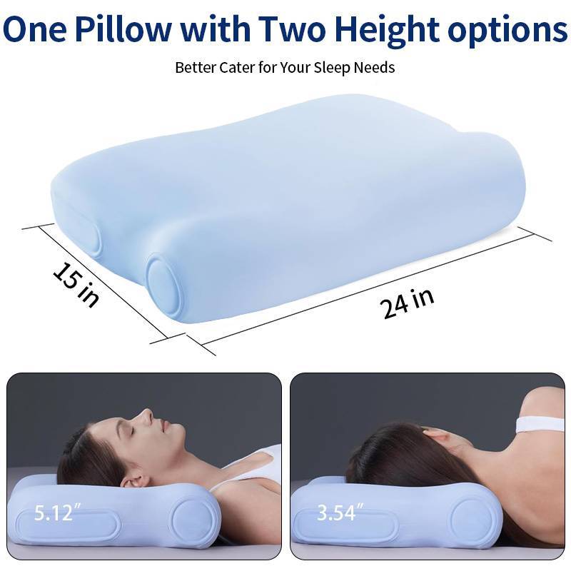 1Pc P3E Ergonomic Neck Pillow for Side & Back Sleepers - Adjustable 3-Layer Cervical Support, Medium Firm, Blue, Machine Washable Polyester Cover