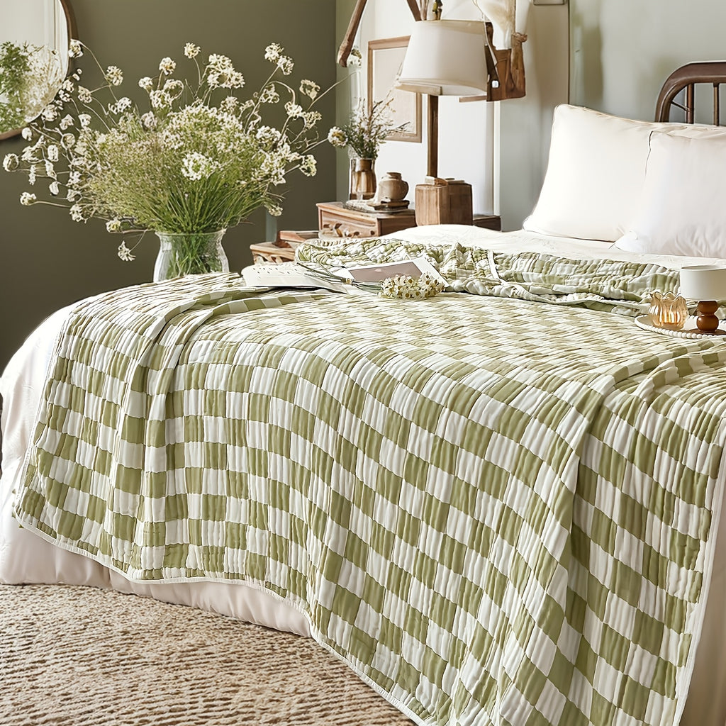 Ultra-Soft 100% Cotton Gauze Blanket - Lightweight, Breathable & Machine Washable - Perfect for Sofa, Bed, Travel & Outdoor Use - Versatile Checkerboard Design