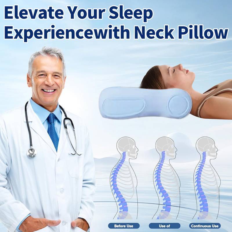 1Pc P3E Ergonomic Neck Pillow for Side & Back Sleepers - Adjustable 3-Layer Cervical Support, Medium Firm, Blue, Machine Washable Polyester Cover
