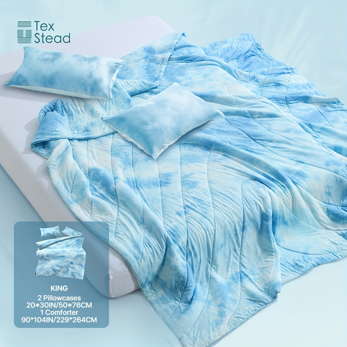 2\u002F3 Pcs Summer High Cool Feeling Value Tie-Dye Wave Quilted Cool Feeling Summer Quilt (1*Cool Feeling Summer Quilt + 1\u002F2 Pillowcase)