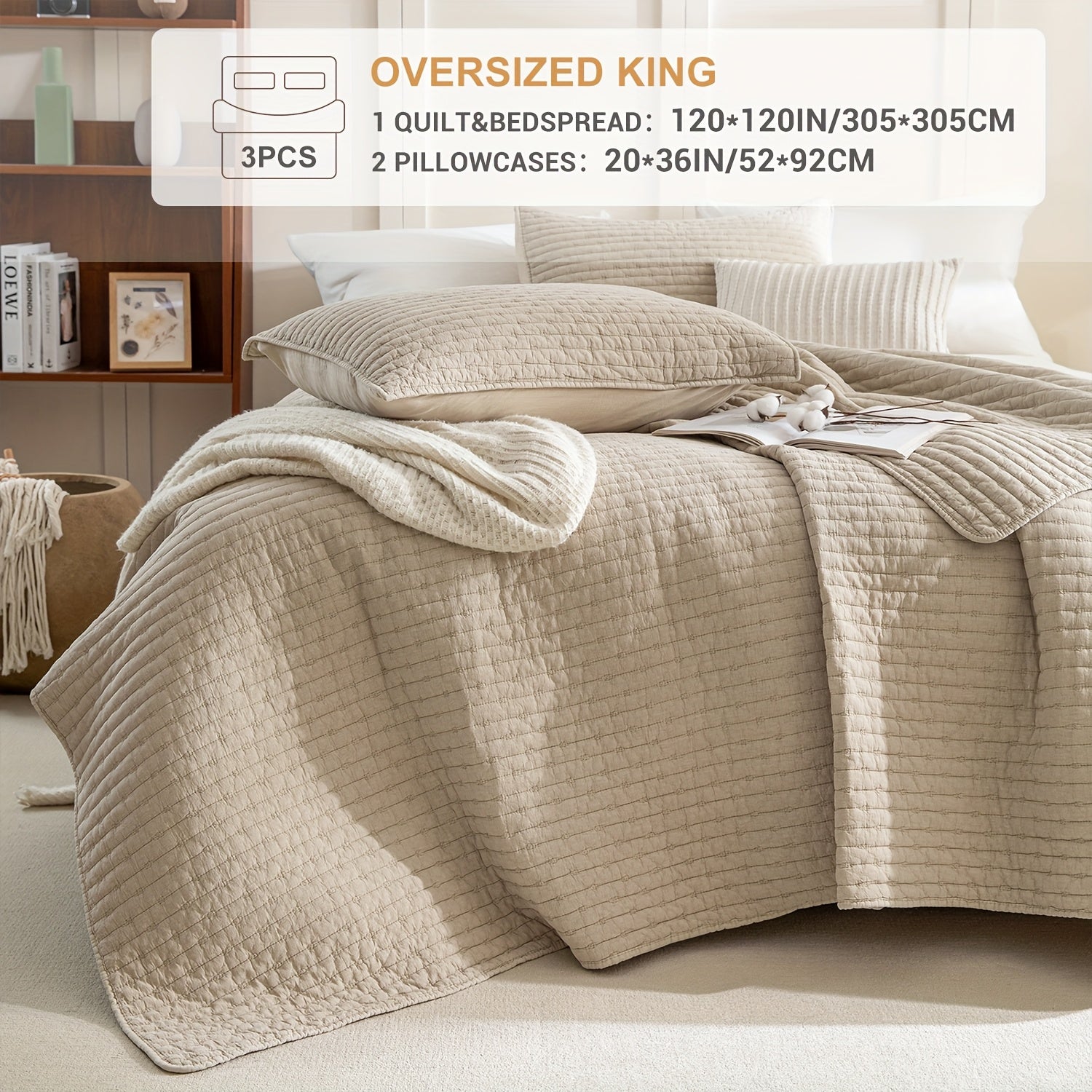 Stonewashed Cotton Coverlet, Olive Green Ultra Soft Crinkle Quilt Bedding Set 3pcs Cross Stitch Pattern Lightweight Breathable Bedspread Set for All Season