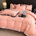 Advanced Embroidery Washed Four Piece Set with Ruffled Edges Bedding That Can Be Machine Washed for All Seasons: Includes One Duvet Cover, One Bed Sheet, Two Pillowcases, Without A Core
