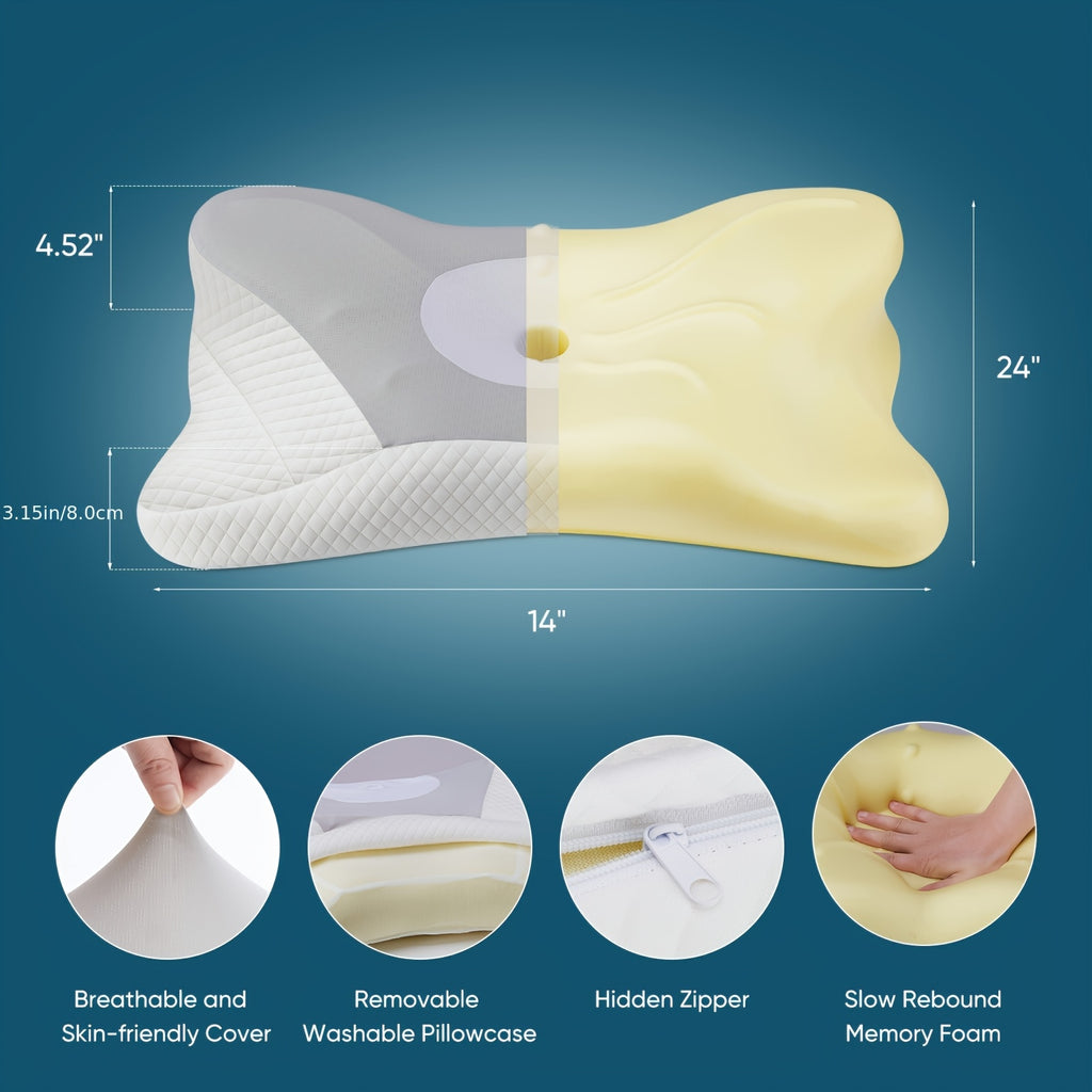 Cervical Pillow For Neck And Shoulder, Contour Memory Foam Pillow, Ergonomic Neck Support Pillow For Side Back Stomach Sleepers With Pillowcase