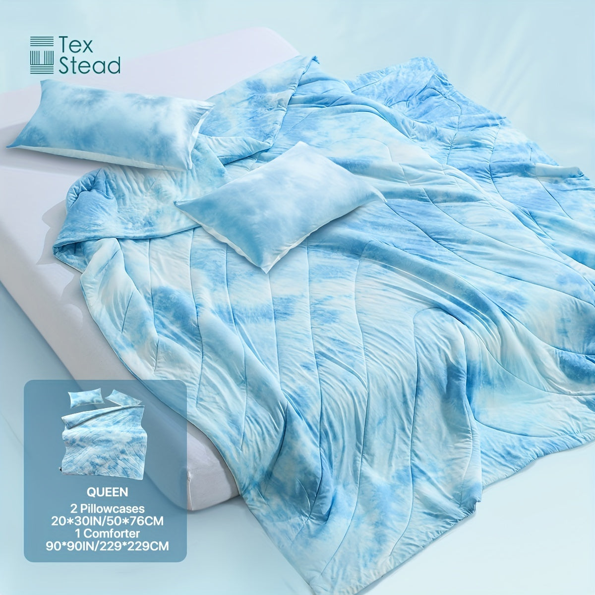 2\u002F3 Pcs Summer High Cool Feeling Value Tie-Dye Wave Quilted Cool Feeling Summer Quilt (1*Cool Feeling Summer Quilt + 1\u002F2 Pillowcase)
