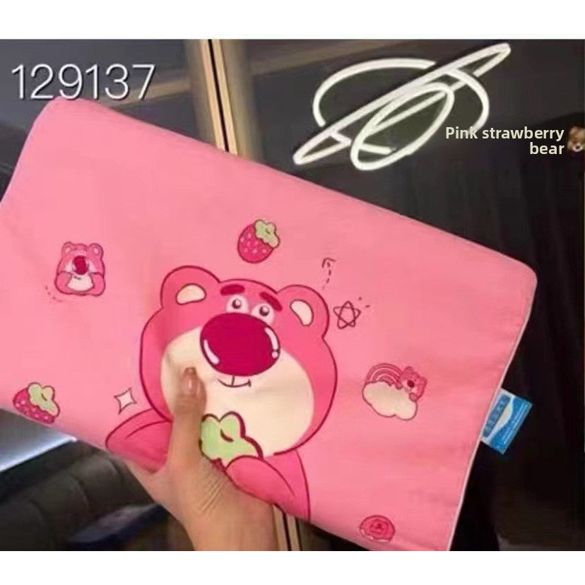 Shi Dizai Officially Licensed Cartoon Character Latex Pillow - Removable Compressed Core with Zipper Closure, 45D High-Density Support, Cute Strawberry Bear, Winnie-the-Pooh & Minnie Mouse Designs, Machine Washable Bedding & Adults, Durable Latex Material