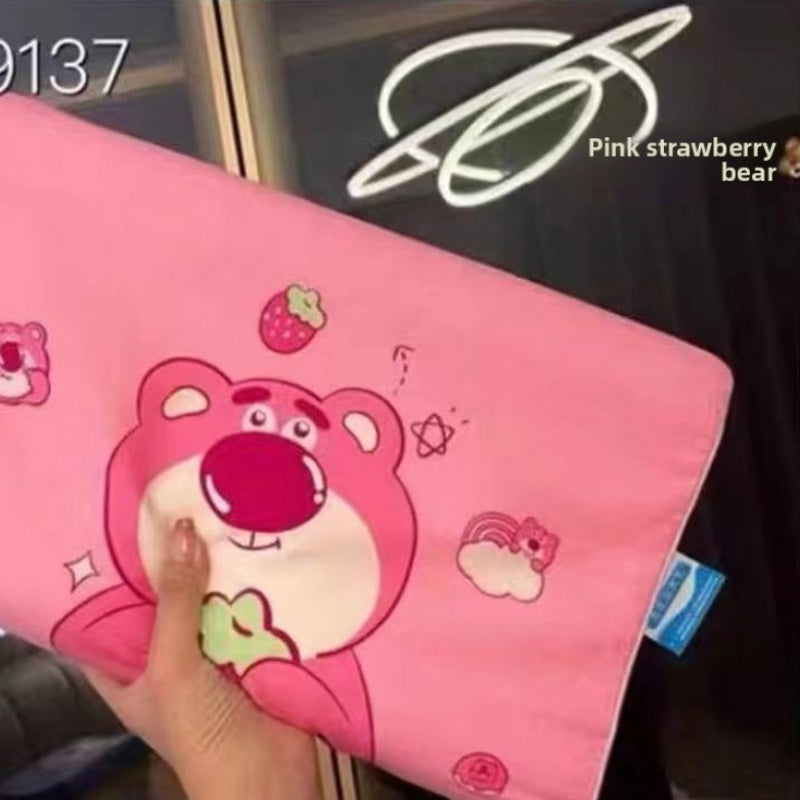 Shi Dizai Officially Licensed Cartoon Character Latex Pillow - Removable Compressed Core with Zipper Closure, 45D High-Density Support, Cute Strawberry Bear, Winnie-the-Pooh & Minnie Mouse Designs, Machine Washable Bedding & Adults, Durable Latex Material