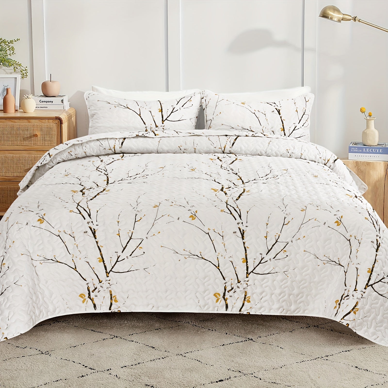 3pcs Elegant Plum Blossom Quilt Set (1 Quilt + 2 Pillowcase, Without Core), Skin-friendly Soft And Breathable Warm And Comfortable Bedding, For All Seasons, Hotel, Bedroom Bedding