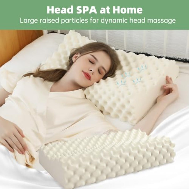 Natural Latex Pillow - Bed Pillow with Removable Washable Cover, Spinal Support for Neck, Back, Side, Stomach Sleepers - Heavy Duty for Cervical & Lower Back - Ideal for Side\u002FBack\u002FStomach Sleepers,, Office Workers - Available in Two Heights - Na