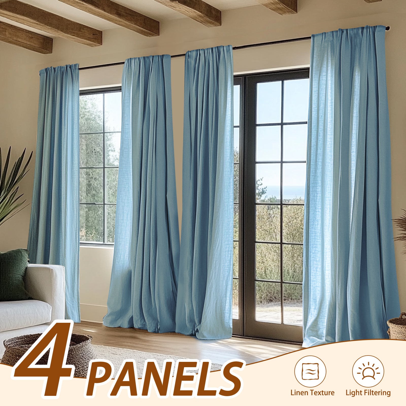 4pcs Elegant Beige Linen Curtains - Light Filtering, Rod Pocket Design for Easy Hanging, Perfect for Living Room & Bedroom - Modern Farmhouse Style, Machine Washable, Curtains for Living Room, JINCHAN