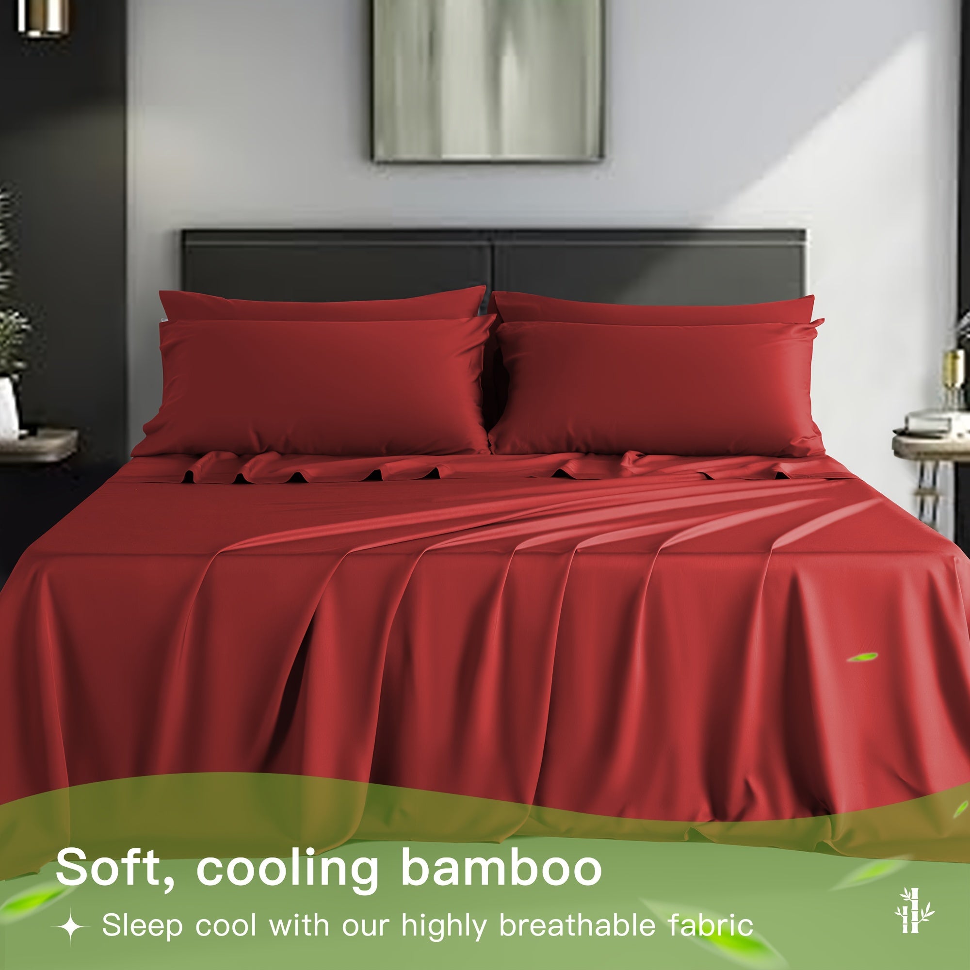 LBRO2M 4\u002F6pcs Bamboo Bed Sheets Set, Luxury Silky Breathable Sheet Set, Ultra Soft Sheet for Hot Sleepers, 16\