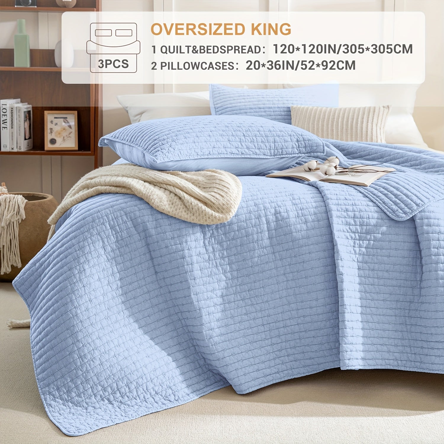 Stonewashed Cotton Coverlet, Olive Green Ultra Soft Crinkle Quilt Bedding Set 3pcs Cross Stitch Pattern Lightweight Breathable Bedspread Set for All Season