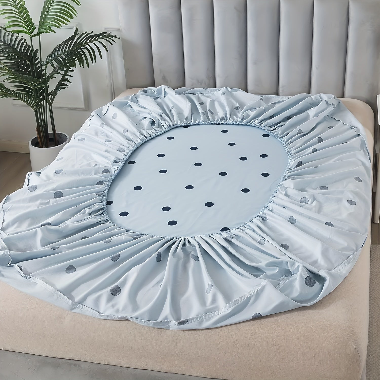 Light Blue Polka Dot Sheets 100% Cotton Geometric Bedding Teens Modern Circle Pattern College Bedding Deep Pocket Sheets With 2 Pillowcases Ultra Soft 4pcs
