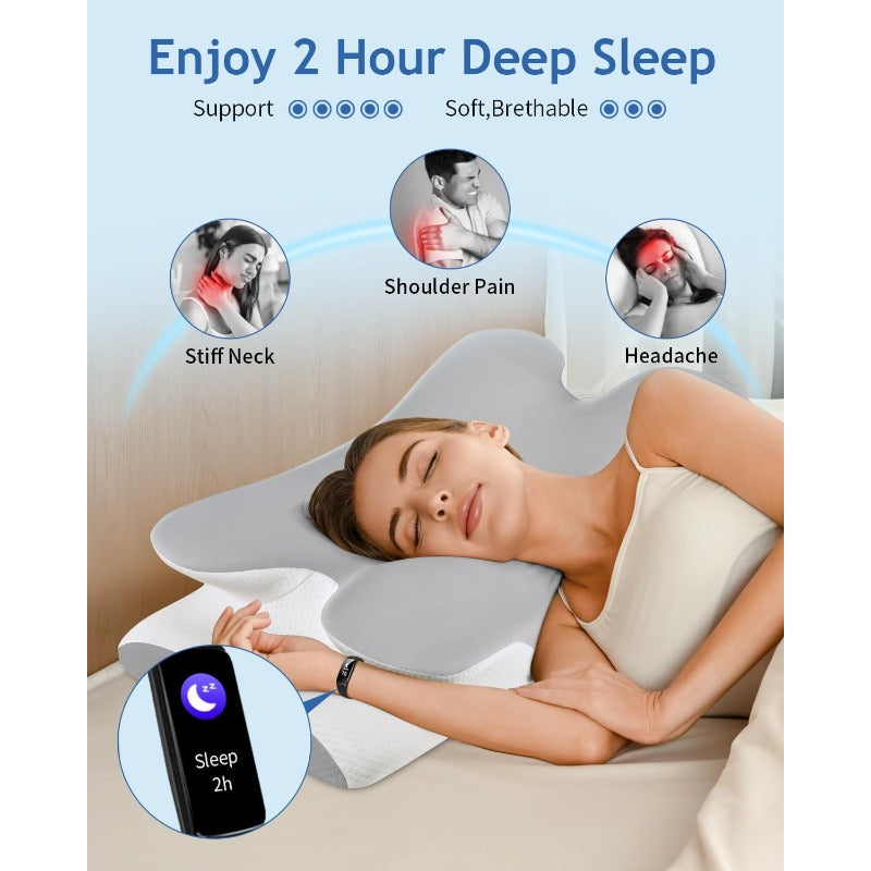Cervical Neck Pillow for Neck Shoulder Pain Relief Soft Contour Side Sleeper Pillow of 2 Heights Odorl Qmax Cooling Memory Foam Orthopedic Bed Pillow for Back Stoh Sleeper