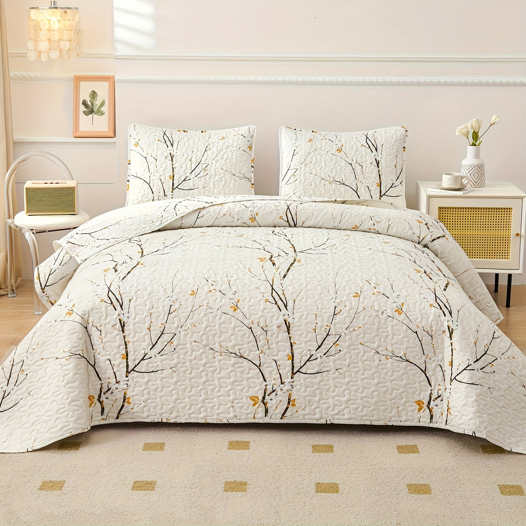3pcs Elegant Plum Blossom Quilt Set (1 Quilt + 2 Pillowcase, Without Core), Skin-friendly Soft And Breathable Warm And Comfortable Bedding, For All Seasons, Hotel, Bedroom Bedding