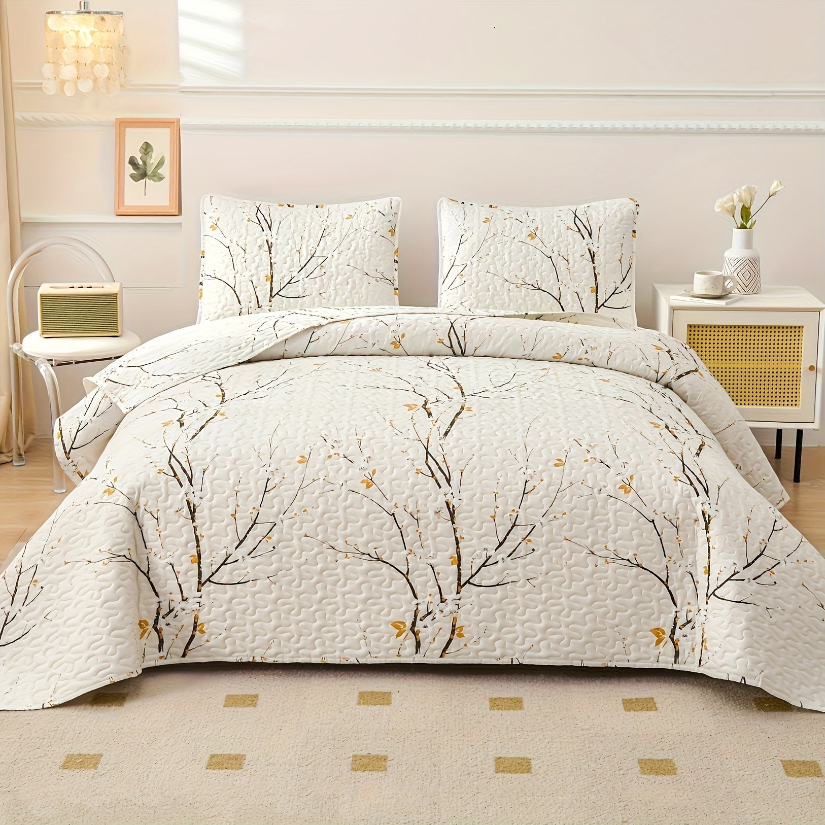 3pcs Elegant Plum Blossom Quilt Set (1 Quilt + 2 Pillowcase, Without Core), Skin-friendly Soft And Breathable Warm And Comfortable Bedding, For All Seasons, Hotel, Bedroom Bedding
