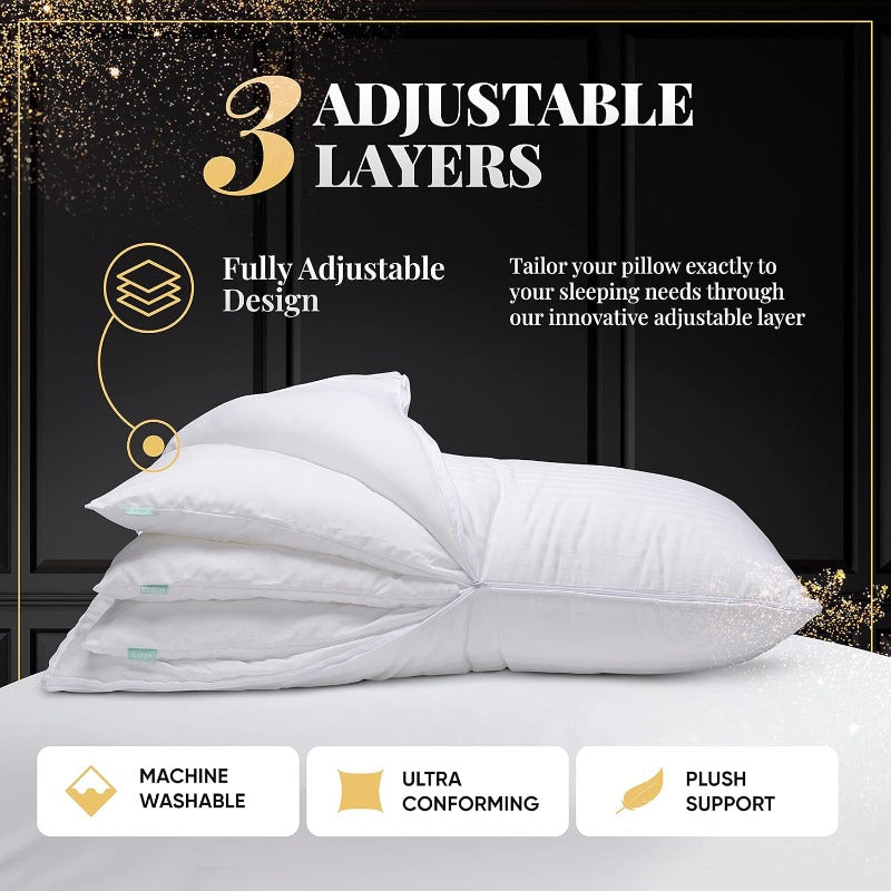 Adjustable Layer Pillows for Sleeping Set of 2 Cooling Luxury Pillows for Back Stoh or Side Sleepers Standard