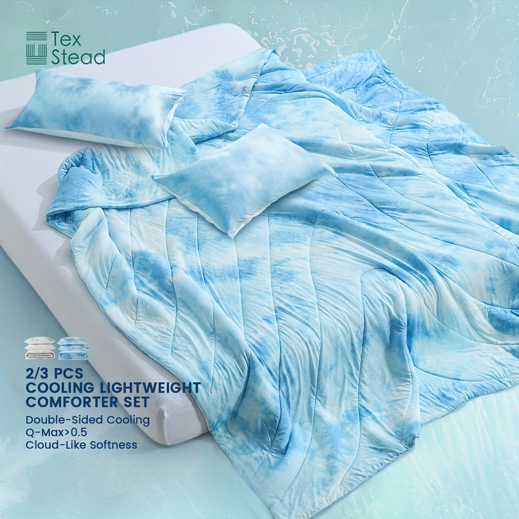 2\u002F3 Pcs Summer High Cool Feeling Value Tie-Dye Wave Quilted Cool Feeling Summer Quilt (1*Cool Feeling Summer Quilt + 1\u002F2 Pillowcase)