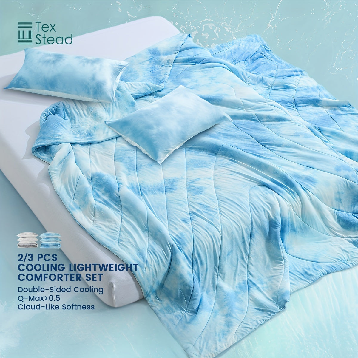 2\u002F3 Pcs Summer High Cool Feeling Value Tie-Dye Wave Quilted Cool Feeling Summer Quilt (1*Cool Feeling Summer Quilt + 1\u002F2 Pillowcase)