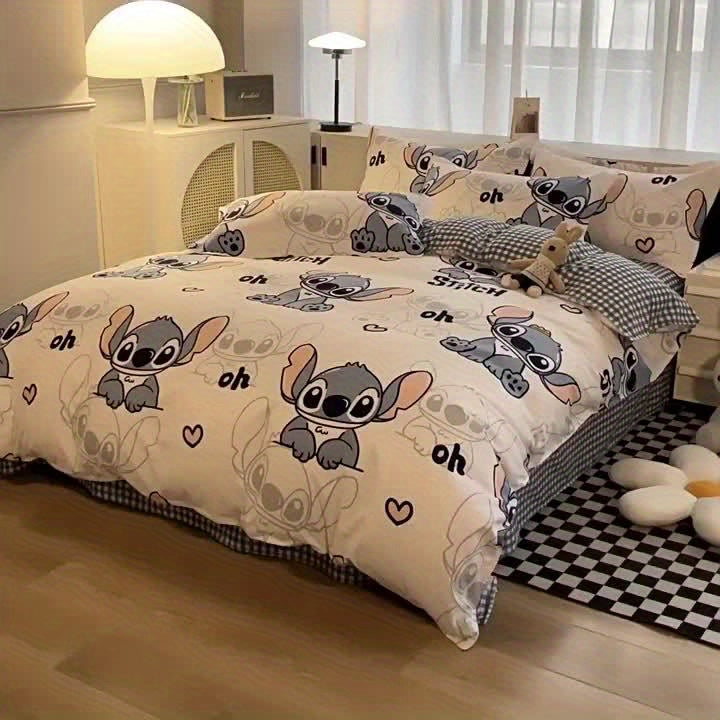 Disney Authorized Stitch Sheet Set 4pcs, Adult Bedding, Home Decoration Contains A Quilt Cover, A Flat Sheet And Two Pillowcases