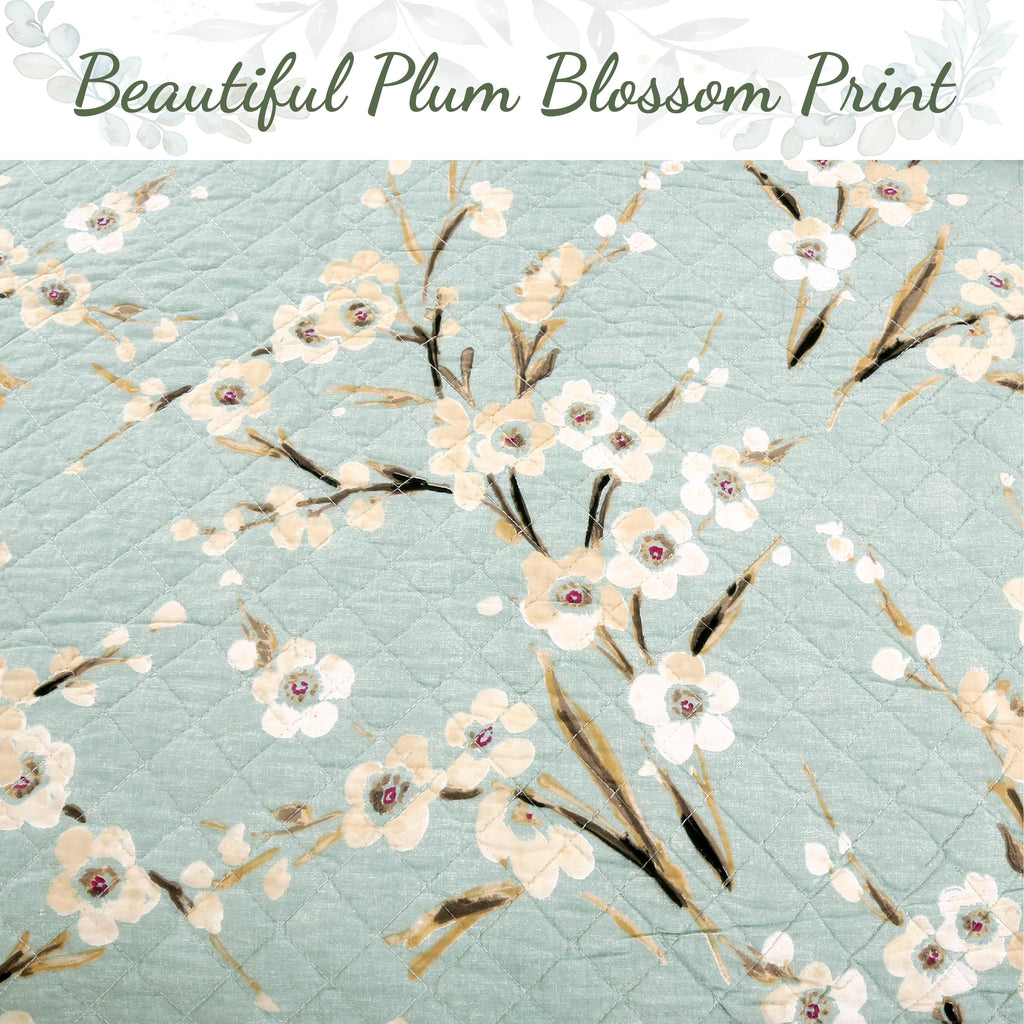 100 Cotton Floral Aqua Teal Blue Reversible Quilt Bedding Set, Lightweight Bedspread Coverlet for All Seasons