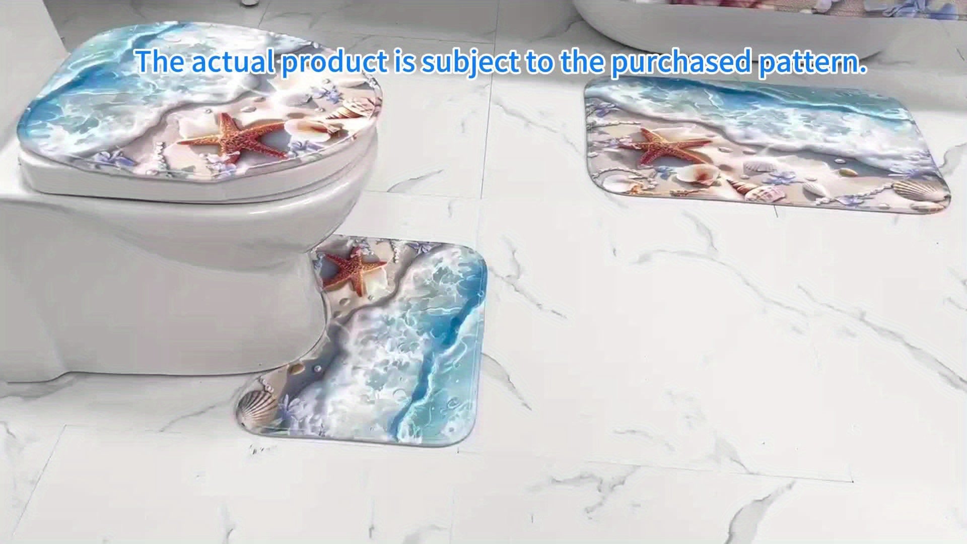 1\u002F4pcs - Beach Shower Curtain Set, Dreamy Waves Beach Flowers Starfish Shells Ocean Waterproof Shower Curtain With 12 Hooks, Non-slip Bathroom Floor Mat, Toilet U-shaped Mat, Cover Mat, Shower Decoration Accessories