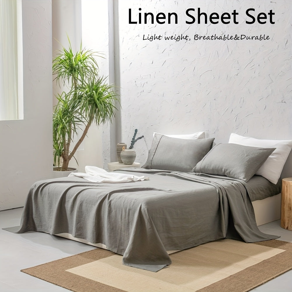Washed French Linen Sheet Set (1 Flat Sheet, 1 Fitted Sheet & 1or2 Pillowcases), 16\
