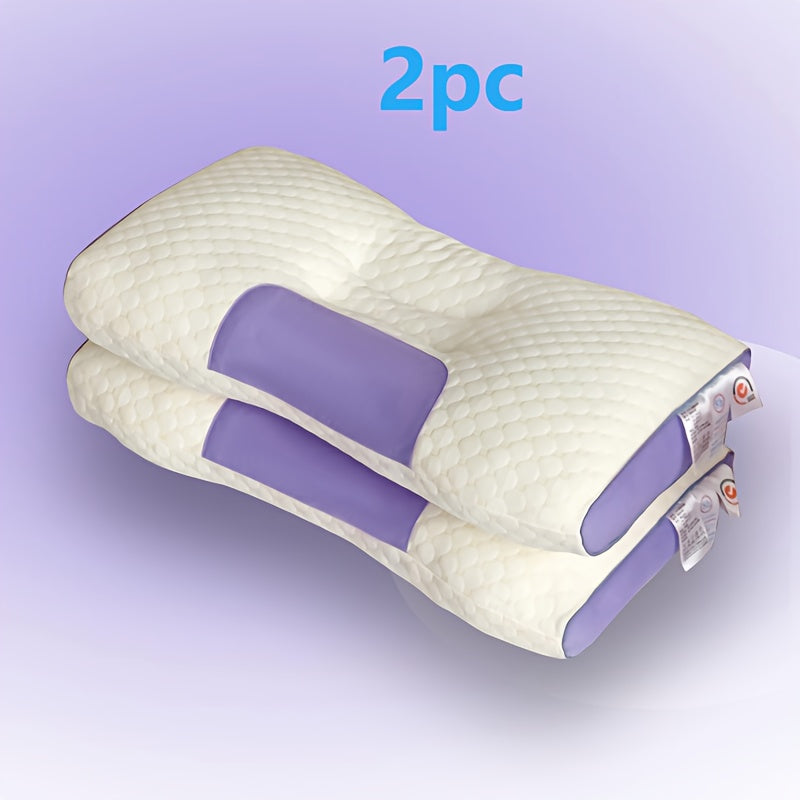 2pcs White Checkered High Pillows - Soft, Supportive Neck & Back Support for Deep Sleep, All-Season Comfort, Machine Washable, Perfect for Home Use, Pillows for Sleeping