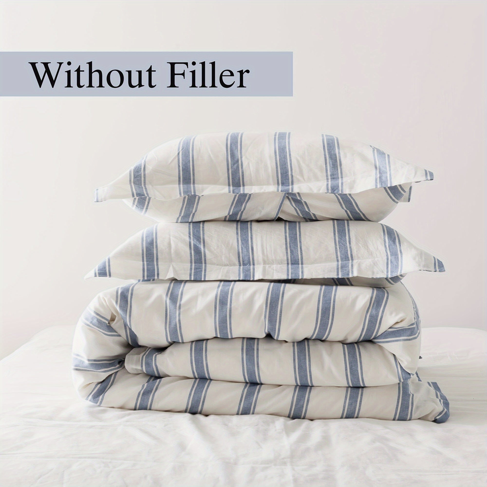 Queen Size Linen And Cotton Comforter Set 3 Pcs, Farmhouse Striped Comforter Set, Soft And Breathable Bedding, 55% Linen, 45% Cotton, Includes 1 Comforter, 2 Pillowcases