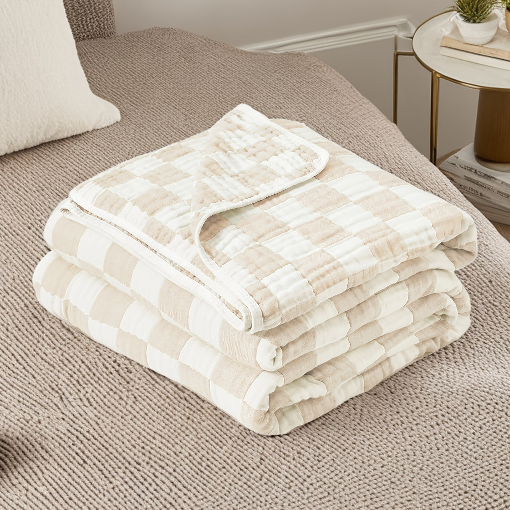 Ultra-Soft 100% Cotton Gauze Blanket - Lightweight, Breathable & Machine Washable - Perfect for Sofa, Bed, Travel & Outdoor Use - Versatile Checkerboard Design