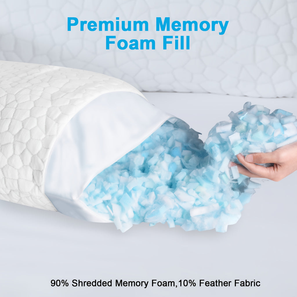 Cooling Pillow Queen Size, Shredded Cool Pillow for Hot Sleepers, Adjustable Firm Soft Support Bed Pillows Perfect for Back Neck And Side Sleeping with Pillow Case Cover, White