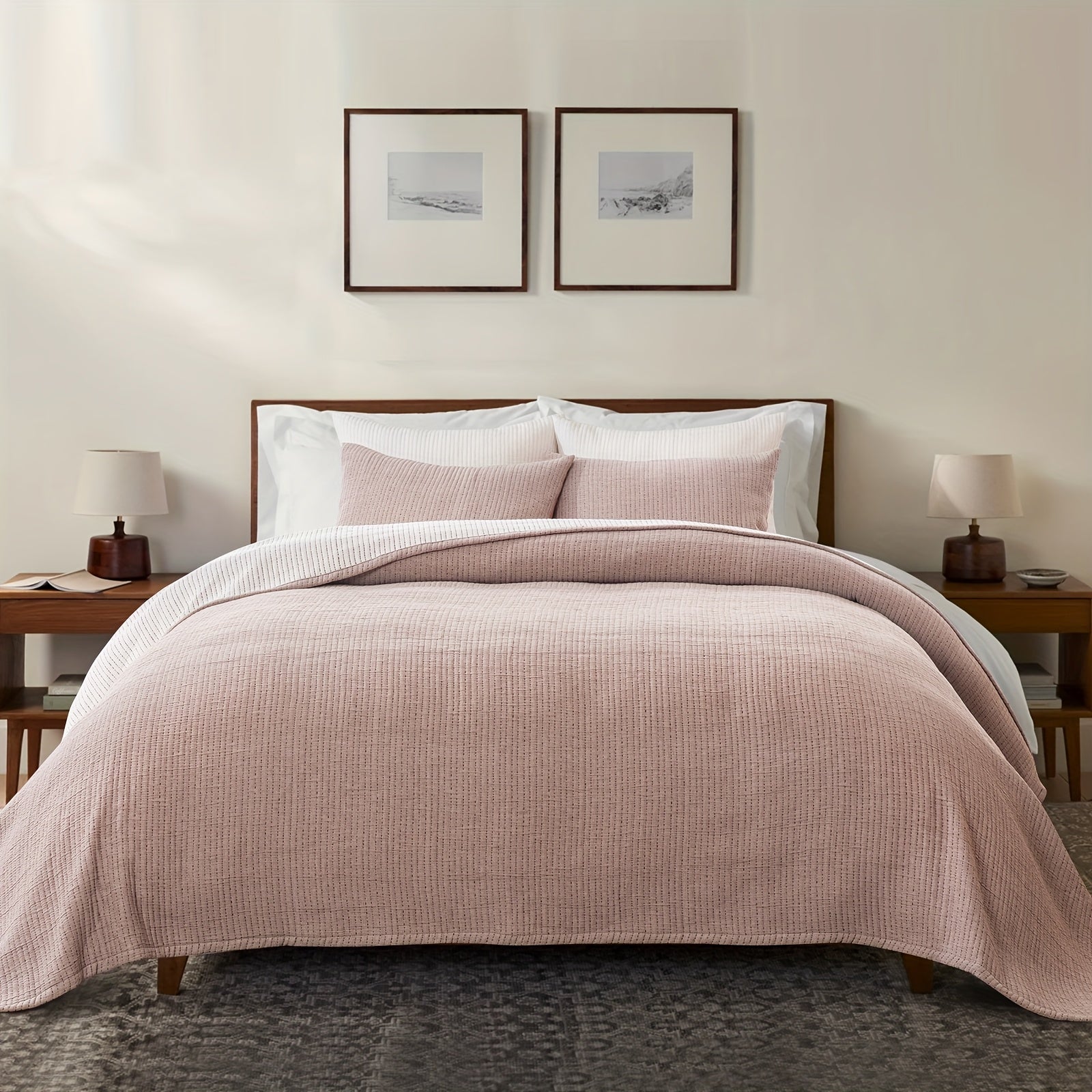 EVERGRACE Quilt Set Queen King Size 3pcs, Ultra Soft Pick Stitch Matelasse Coverlet Oversized Bedspread, Lightweight Quilted Bedding Set For All Season, With 2 Matching Shams