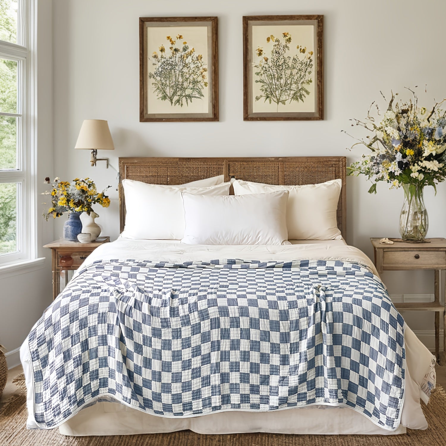 Ultra-Soft 100% Cotton Gauze Blanket - Lightweight, Breathable & Machine Washable - Perfect for Sofa, Bed, Travel & Outdoor Use - Versatile Checkerboard Design