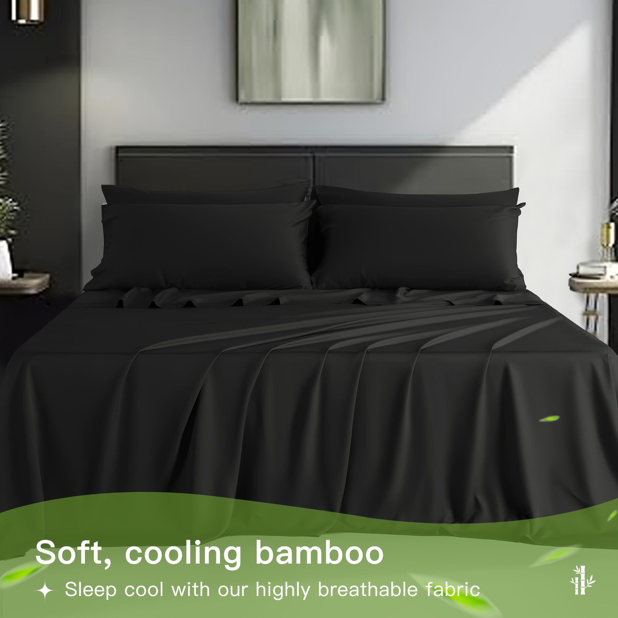 LBRO2M 4\u002F6pcs Bamboo Bed Sheets Set, Luxury Silky Breathable Sheet Set, Ultra Soft Sheet for Hot Sleepers, 16\