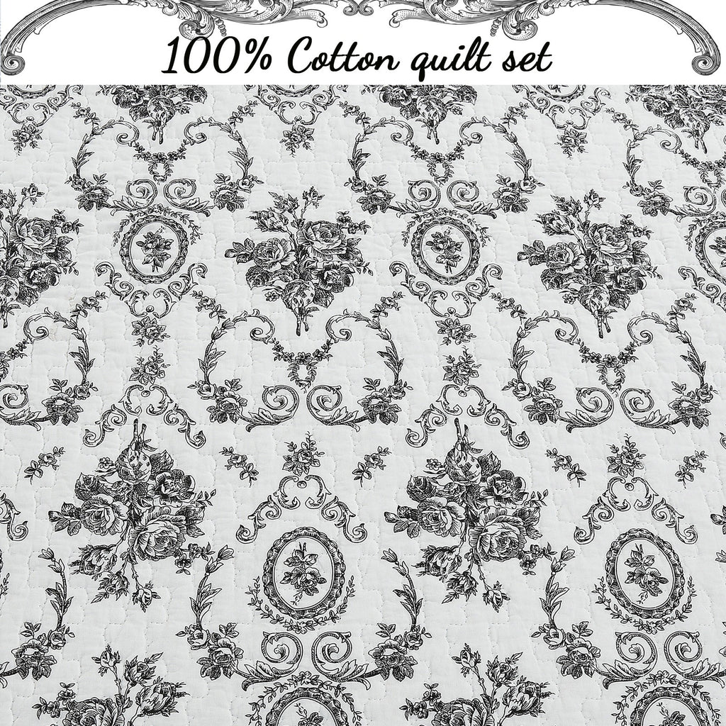 3pc 100 Cotton French Medallion Floral Quilt Bedding Set, Lightweight Bedspread Coverlet for All Seasons