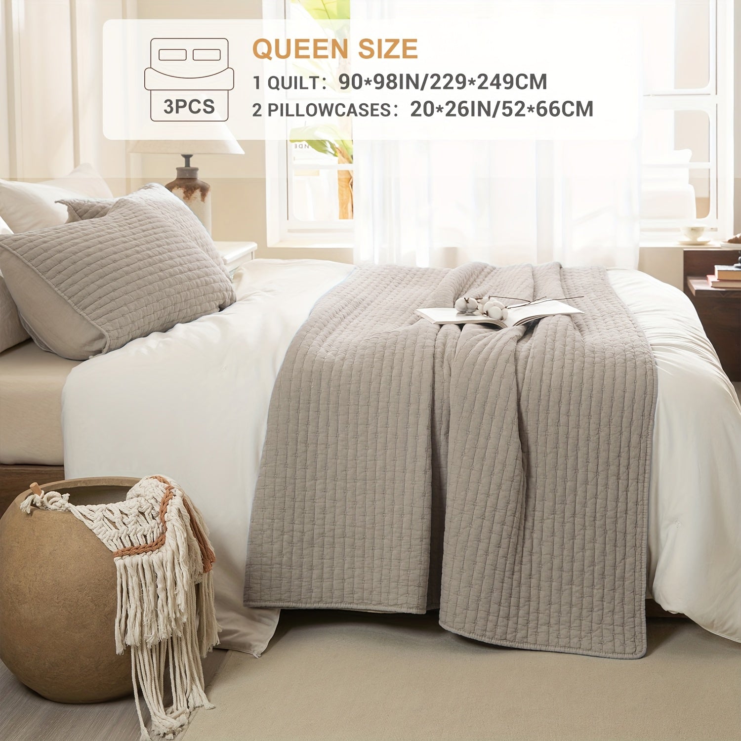 Stonewashed Cotton Coverlet, Olive Green Ultra Soft Crinkle Quilt Bedding Set 3pcs Cross Stitch Pattern Lightweight Breathable Bedspread Set for All Season