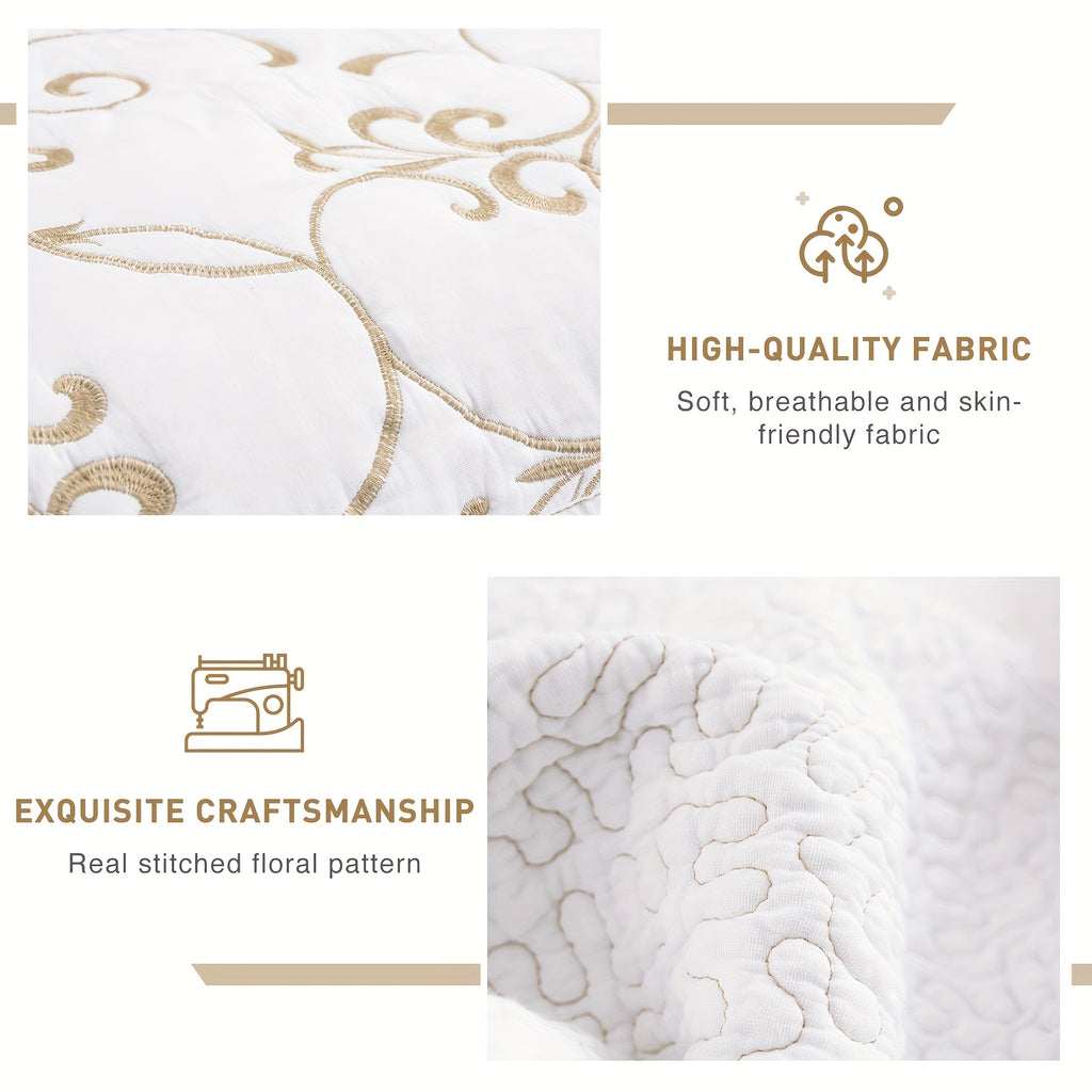 100% Cotton California King Quilt Embroidery Pattern Bedding Coverlet Set 3pcs Extra Large Golden And White Quilt Bedding Set Aesthetic All Season