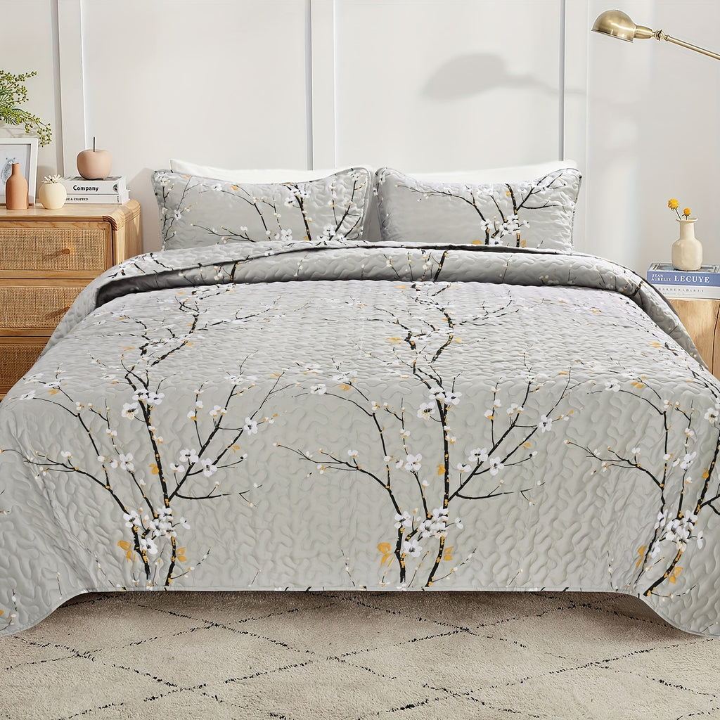 3pcs Elegant Plum Blossom Quilt Set (1 Quilt + 2 Pillowcase, Without Core), Skin-friendly Soft And Breathable Warm And Comfortable Bedding, For All Seasons, Hotel, Bedroom Bedding