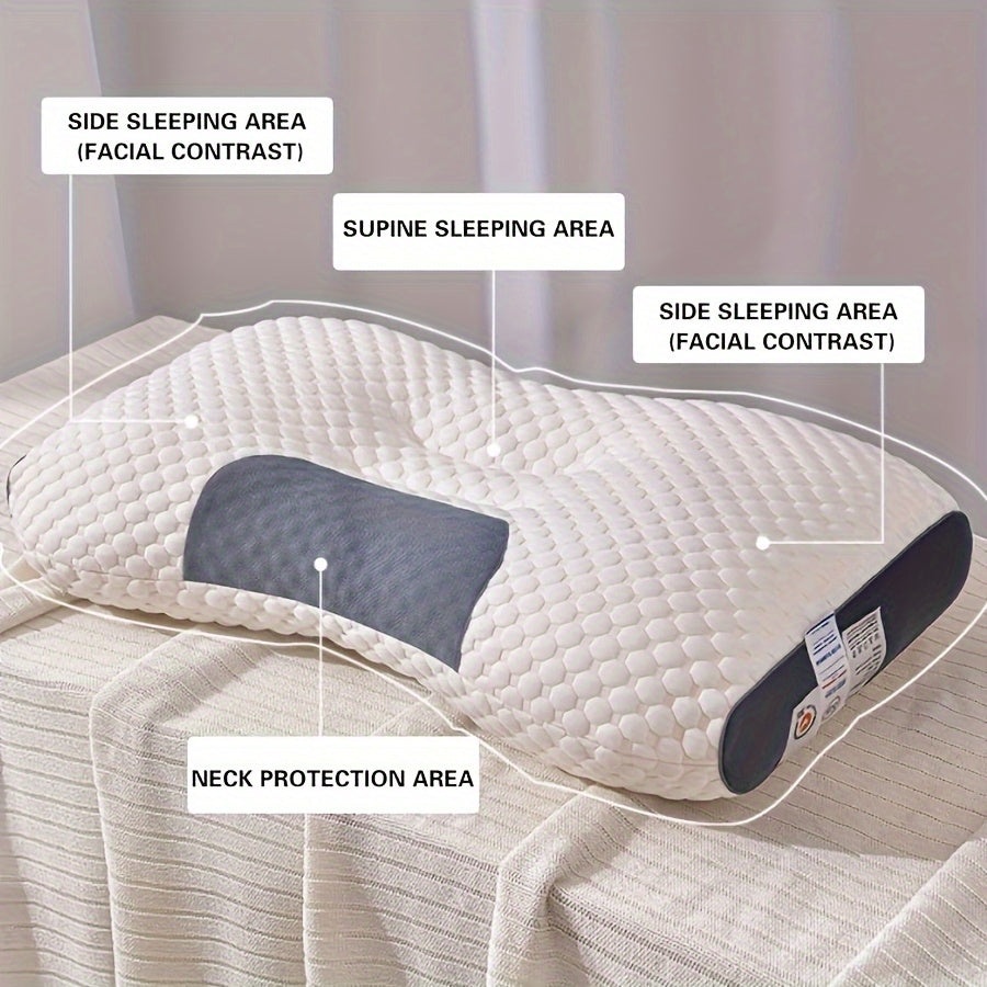 Ergonomic Neck Support Pillow - Soft Breathable Acrylic & Latex Blend, Quilted Design for Neck & Cervical Support, Contoured Shape for Spine Alignment, Machine Washable, Neck Pillow for Sleeping, Comfortable Sleeping, Cushioned Comfort, Durable Constructi