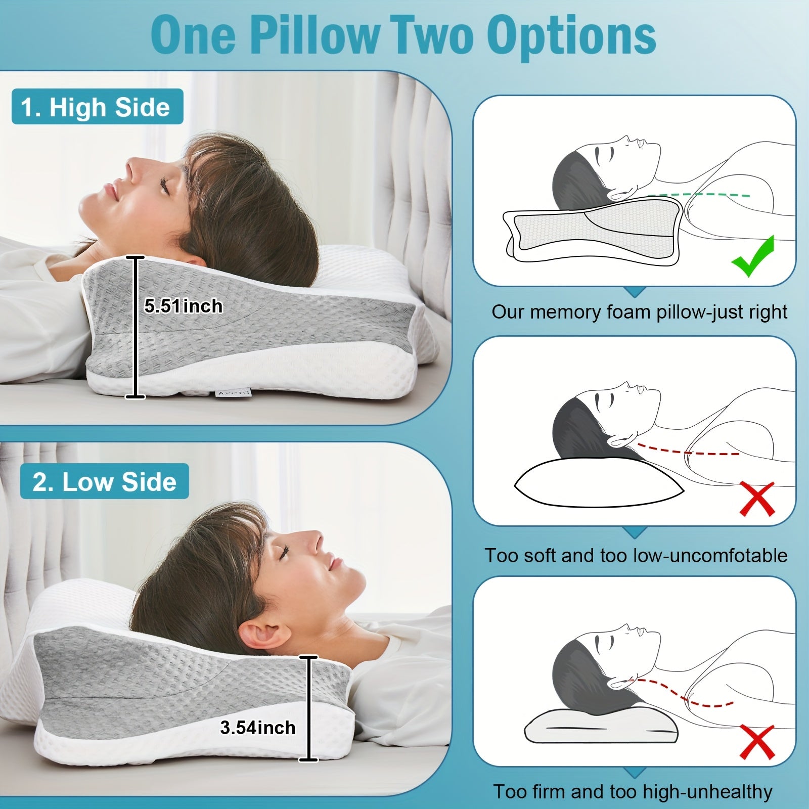 Cervical Pillow For Neck And Shoulder, Contour Memory Foam Pillow, Ergonomic Neck Support Pillow For Side Back Stomach Sleepers With Pillowcase
